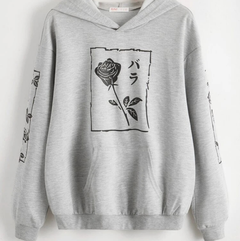 Japanese Rose Sweatshirt w/ Kangaroo Pocket